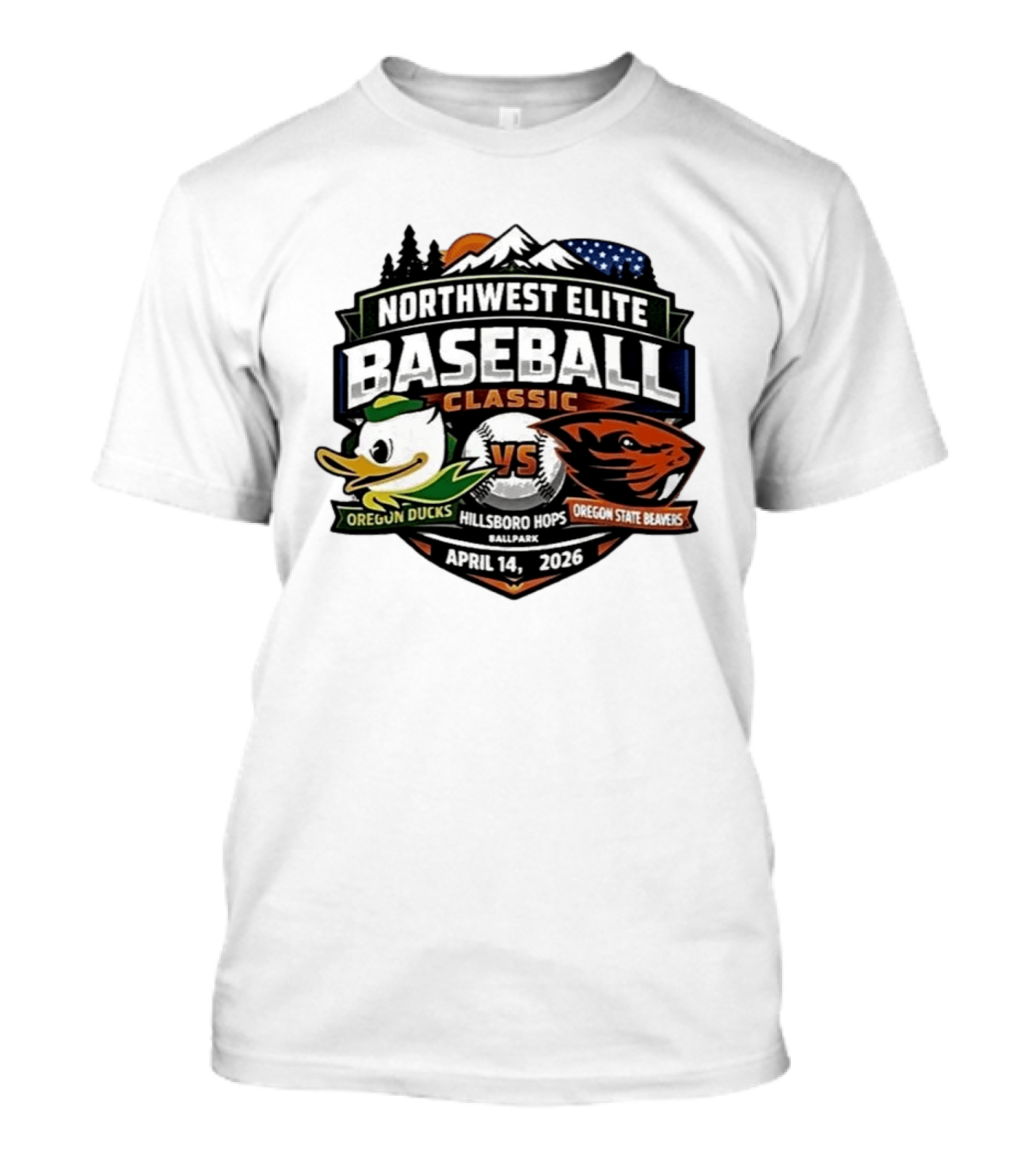 Northwest Elite Baseball Classic Oregon Ducks Vs Oregon State Beavers Hillsboro Hops Ballpark April 14 2026 T-Shirt