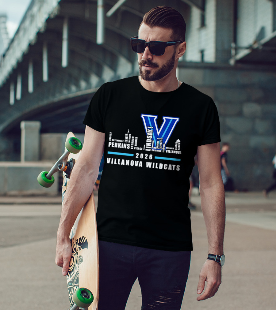 2026 Villanova Wildcats V With City Skyline And Player Names T-Shirt