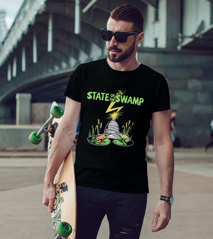 STATE OF THE SWAMP Capitol Frogs And Lightning Bolt Scene T-Shirt