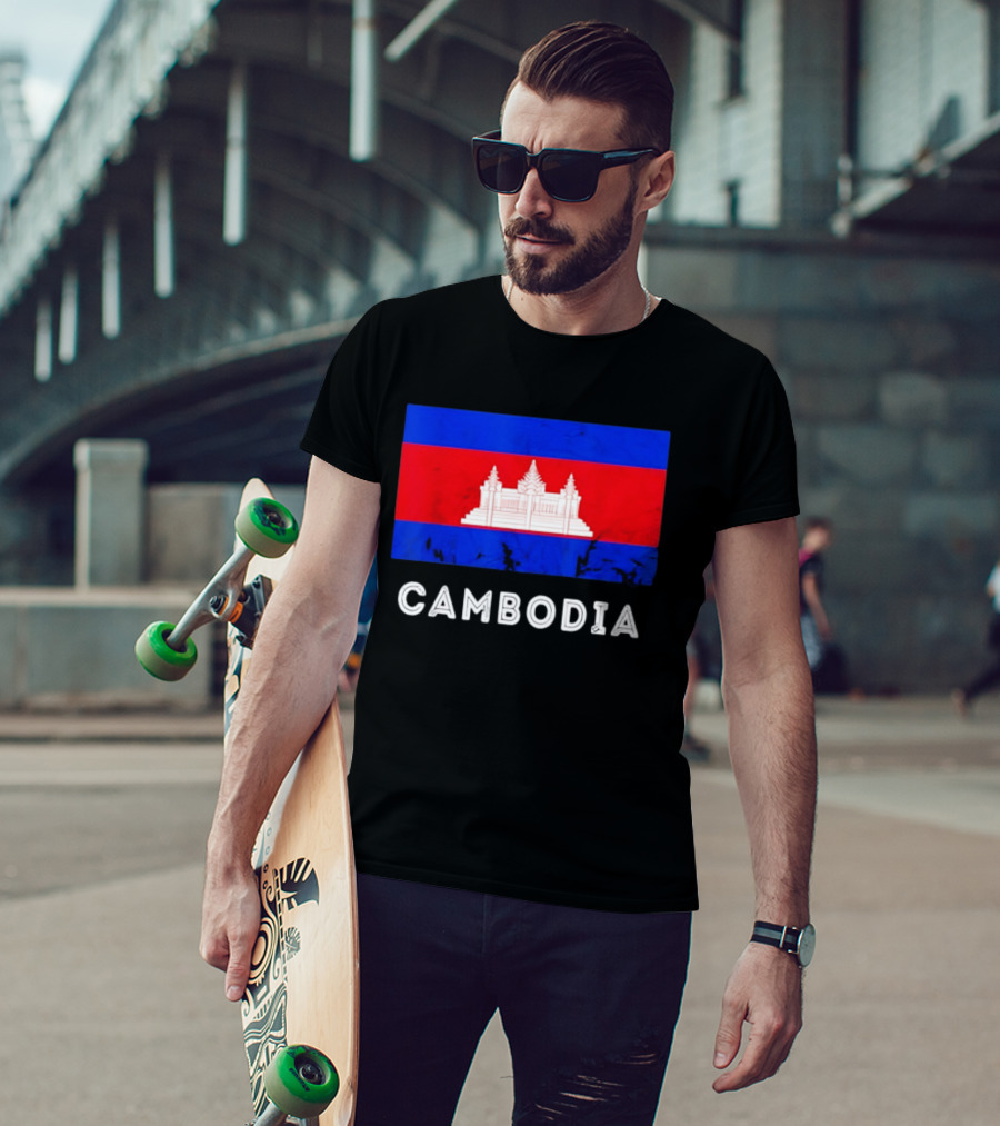 Cambodia Flag With Angkor Wat T-Shirt