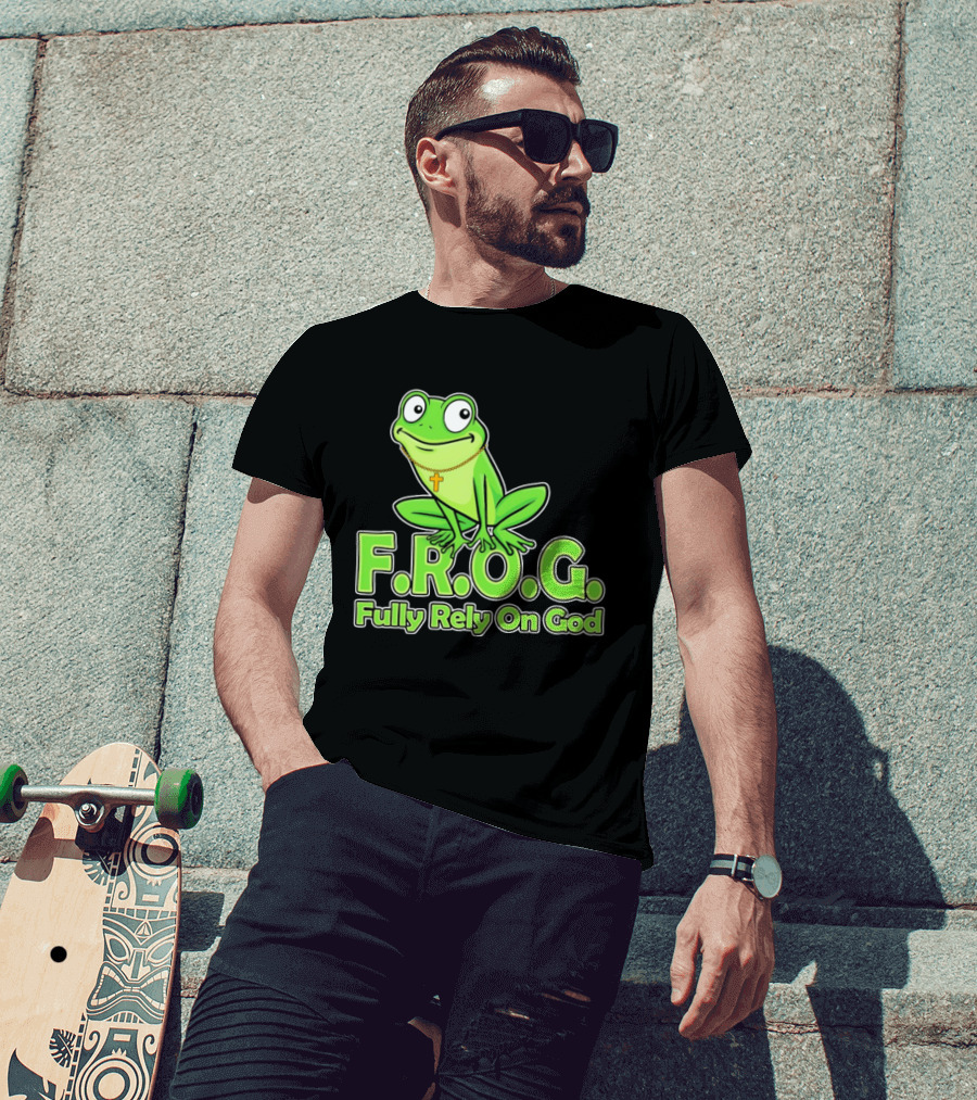 F.R.O.G. Fully Rely On God Frog With Cross Necklace T-Shirt