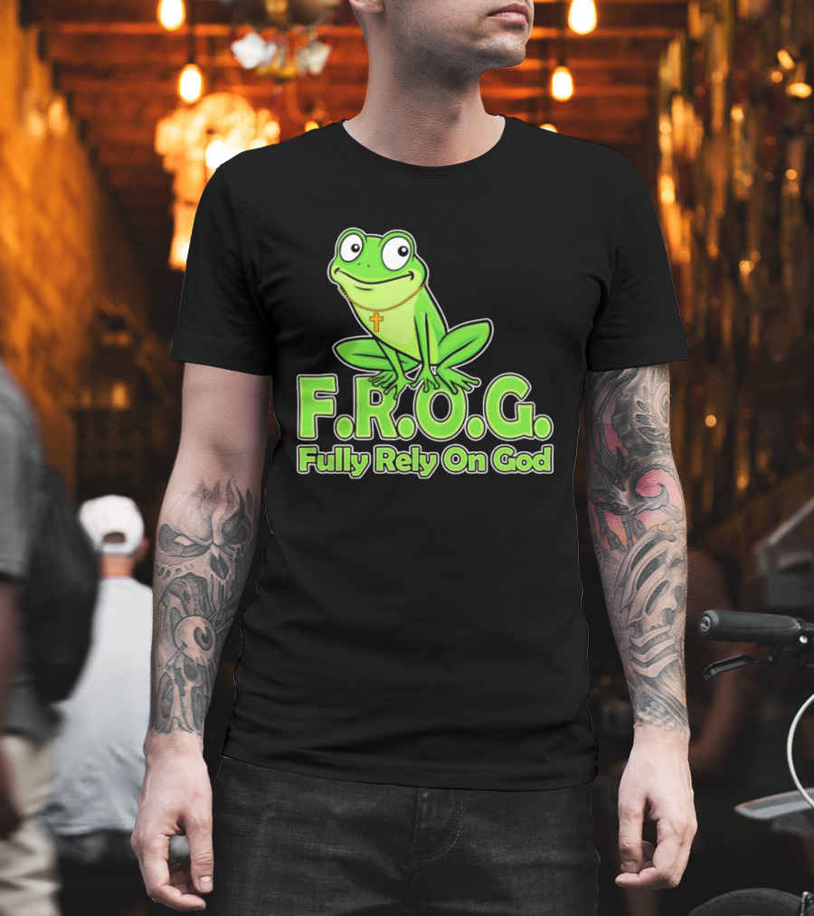 F.R.O.G. Fully Rely On God Frog with Cross Necklace T-Shirt