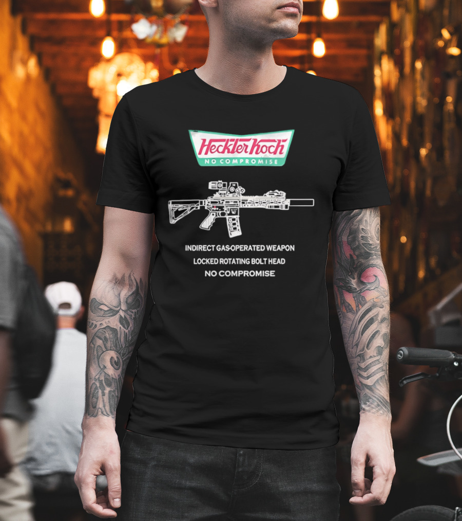 Heckler and Koch No Compromise Indirect Gas Operated Weapon Locked Rotating Bolt Head T-Shirt