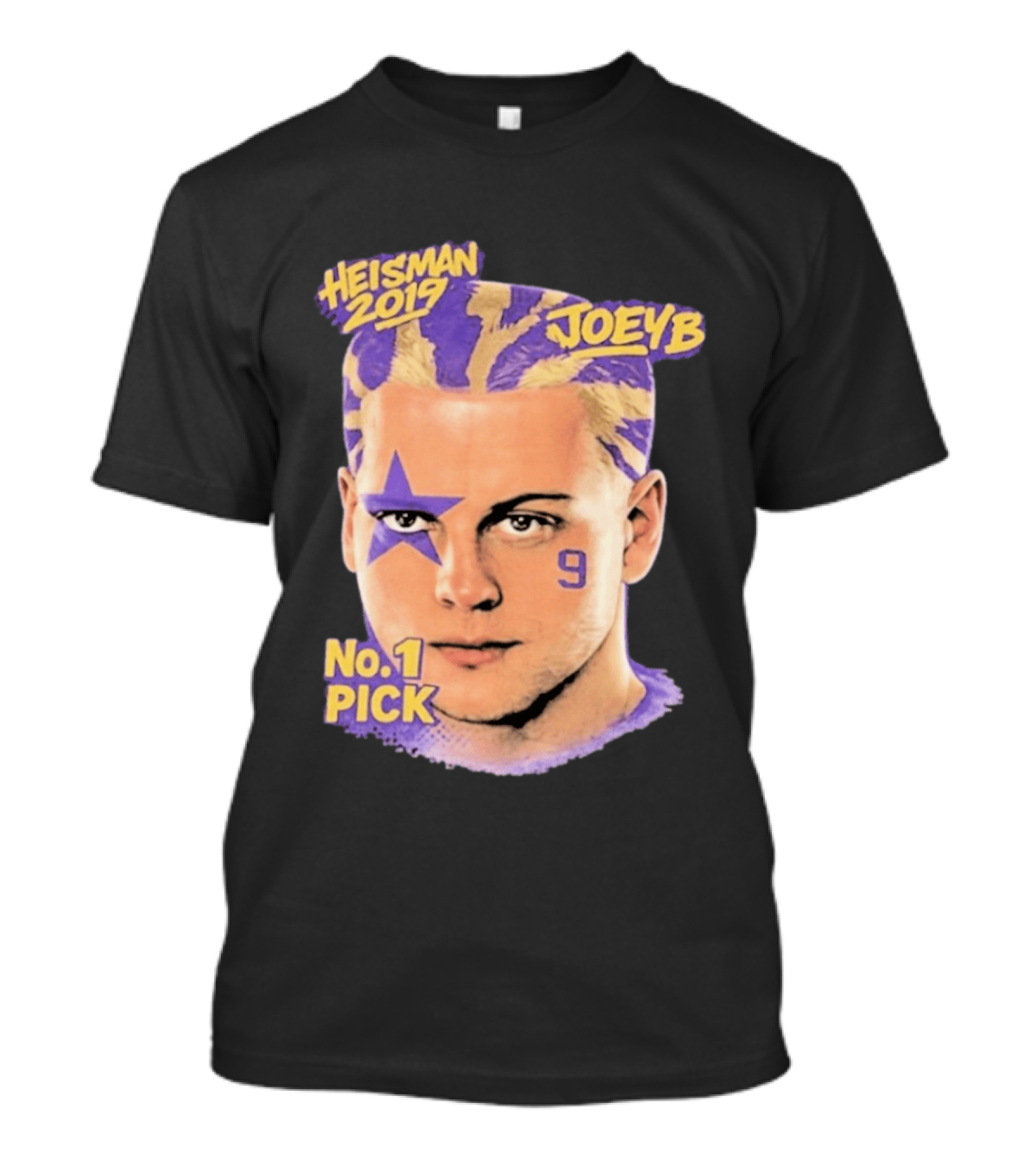 Heisman 2019 Joeyb No 1 Pick Star Face Paint Purple Hair Stripes T-Shirt