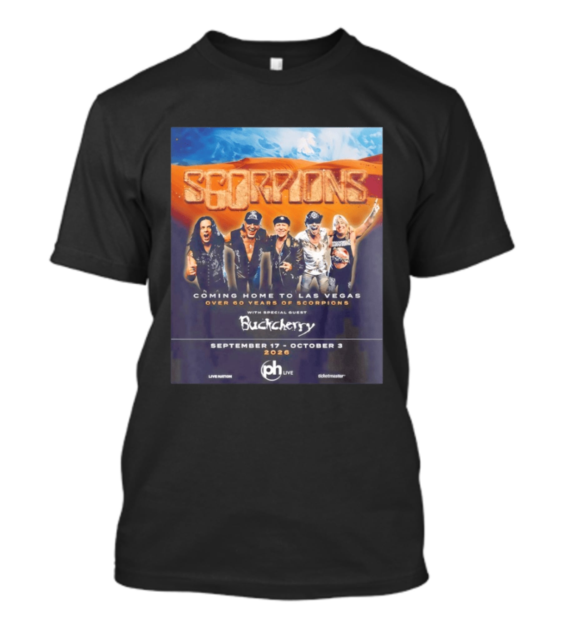 Scorpions Coming Home To Las Vegas Over 60 Years Special Guest Buckcherry September 17 October 3 2026 T-Shirt