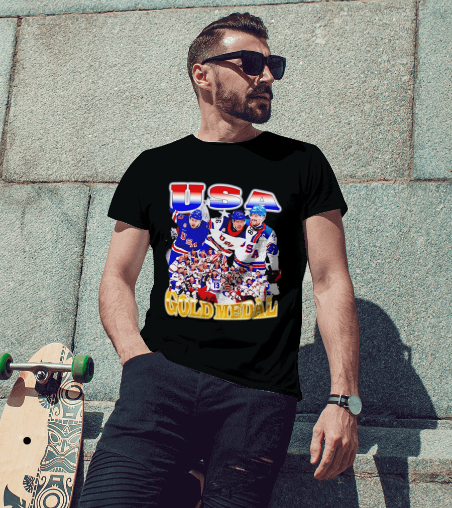 USA Gold Medal Team Vintage Bootleg Throwback T-Shirt