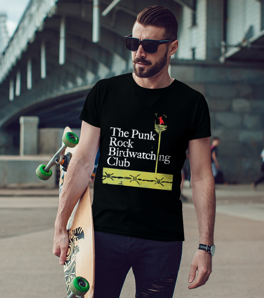 The Punk Rock Bird Ing Club Red Bird Perched On Column T-Shirt