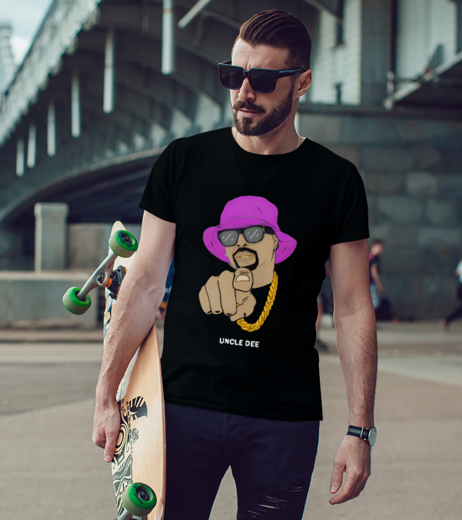 UNCLE DEE Finger Pointing Sunglasses Chain Purple Hat T-Shirt