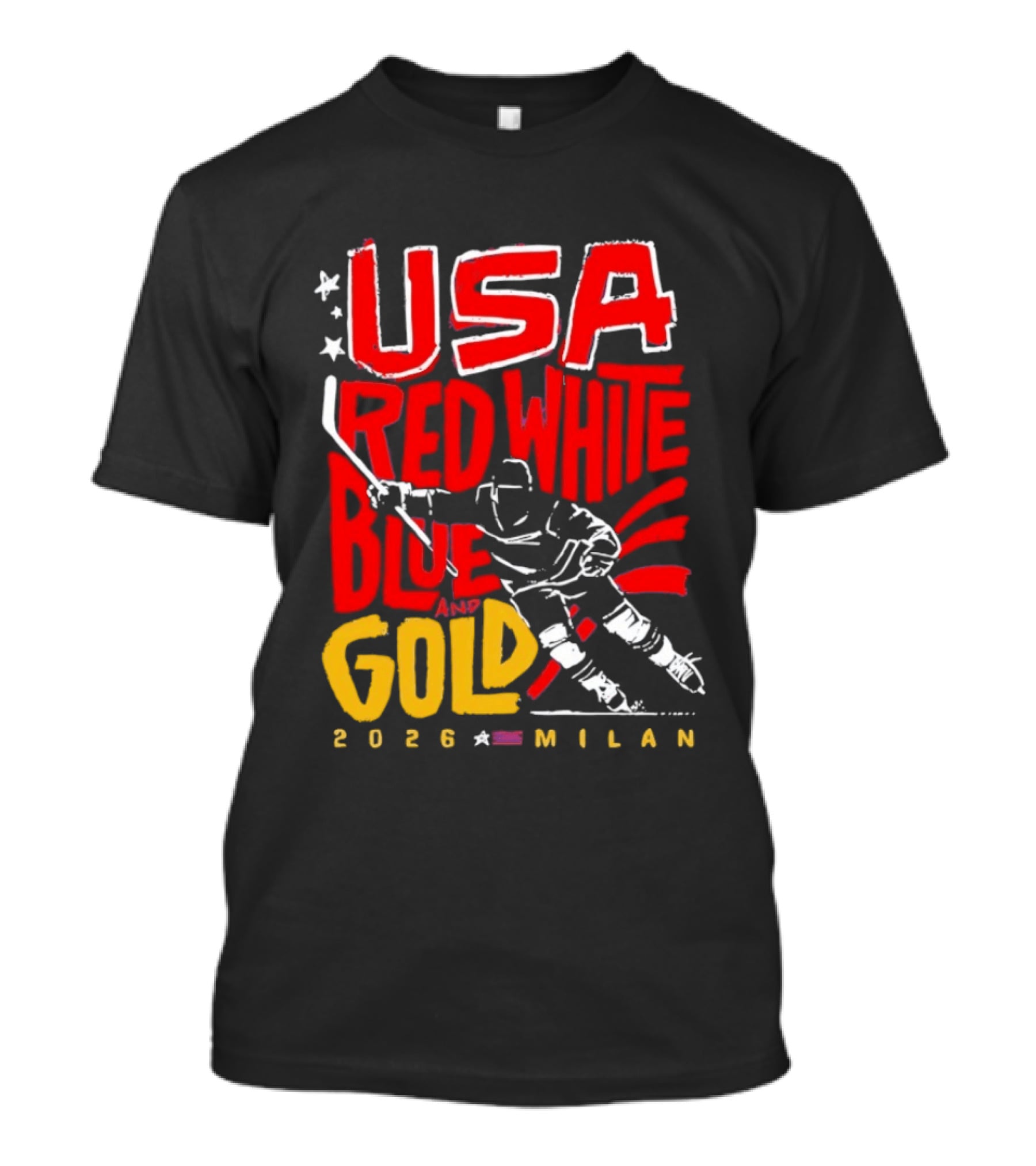 USA Hockey Red White Blue Gold 2026 Milan Sports Event T-Shirt