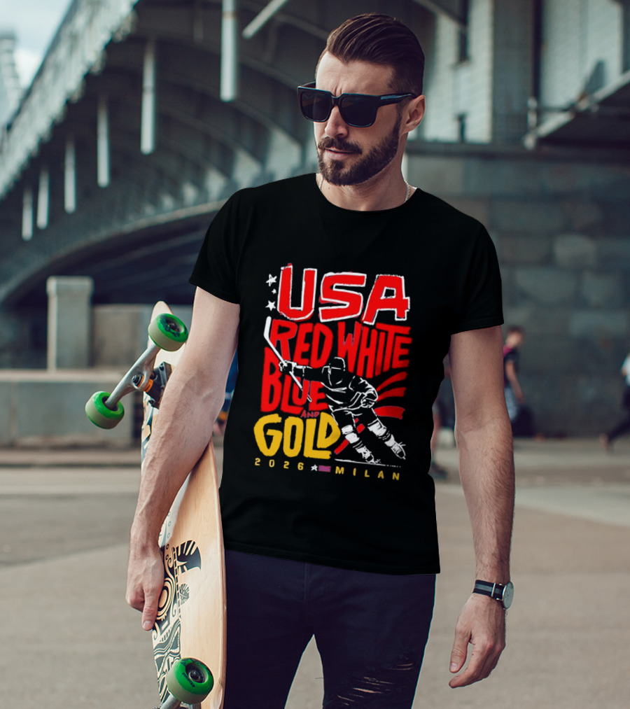 USA Hockey Red White Blue Gold 2026 Milan Sports Event T-Shirt