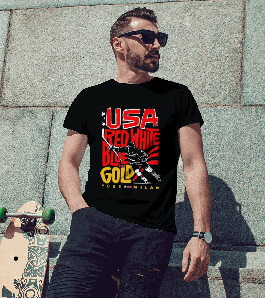 USA Hockey Red White Blue Gold 2026 Milan Sports Event T-Shirt