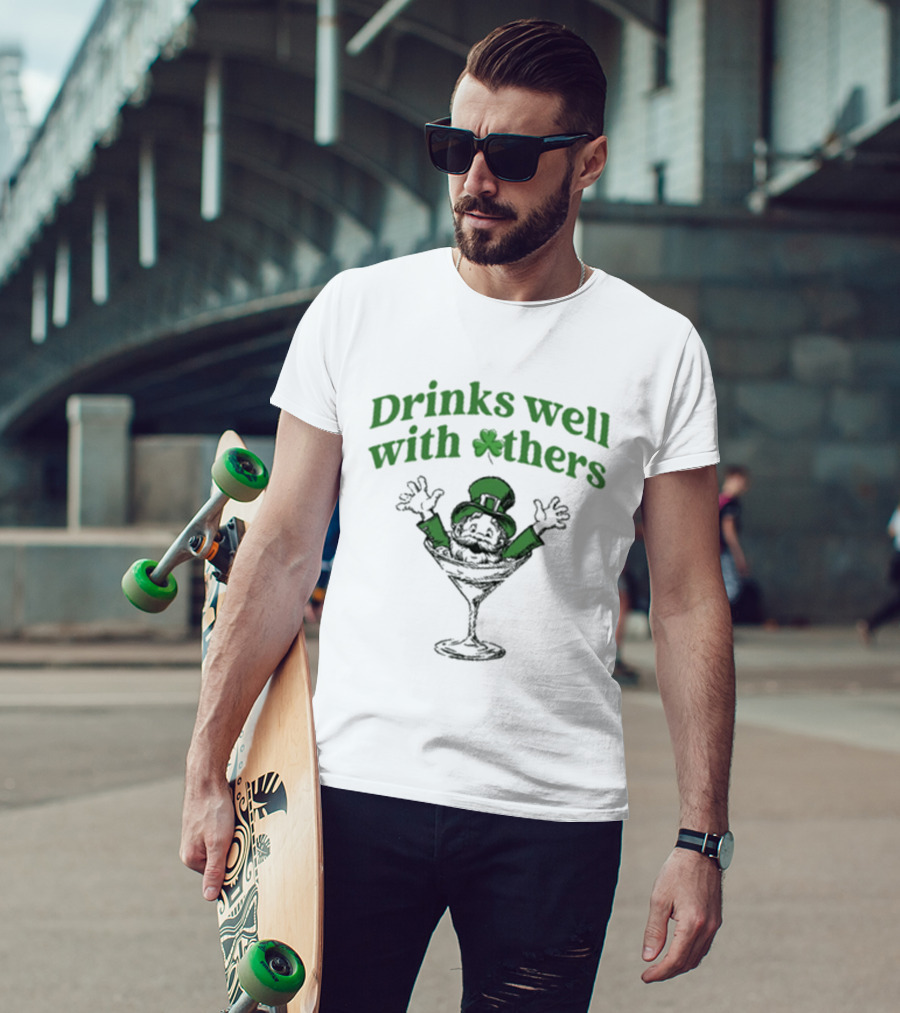 Drinks Well With Others Leprechaun St Patrick's Day Martini T-Shirt