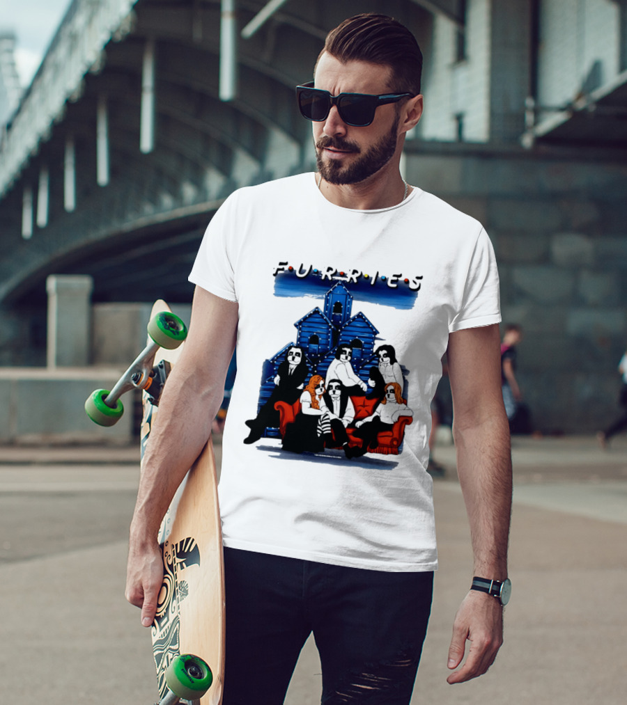 Furries Friends Group Sitting In Front Of Blue Houses T-Shirt
