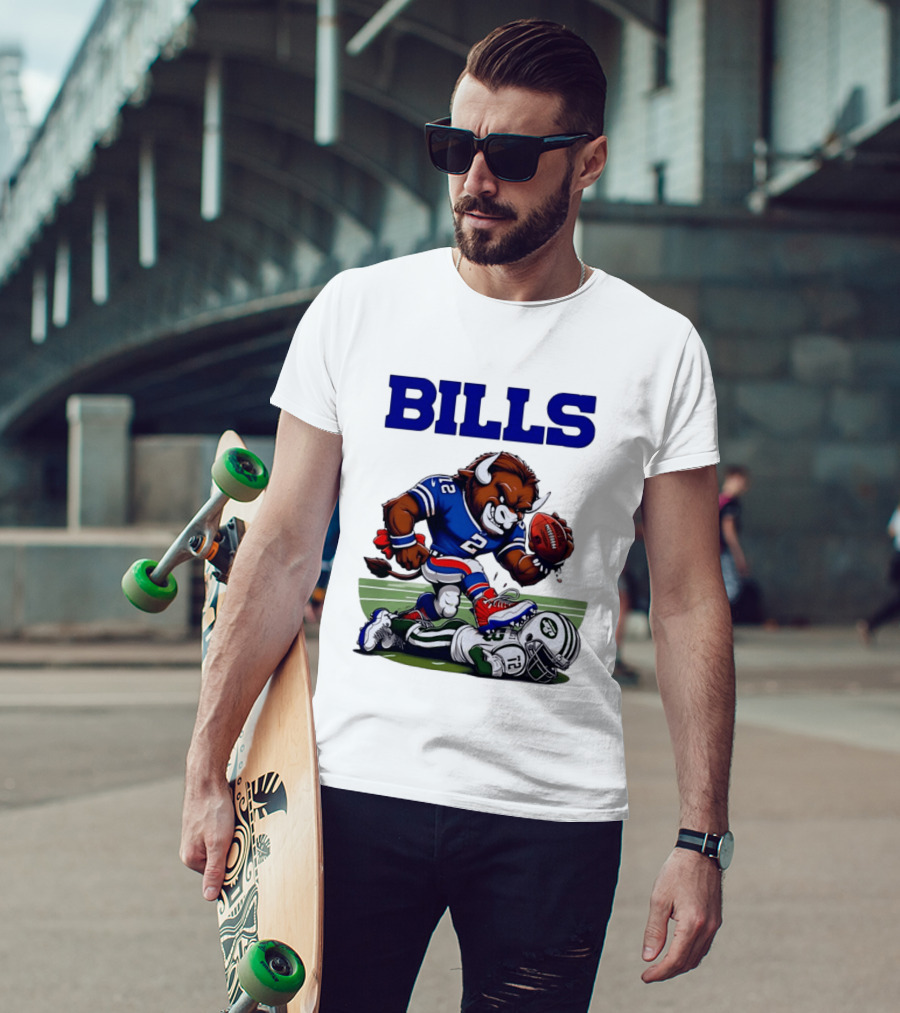 Buffalo Bills Dominating New York Jets Rivalry NFL Mascot Showdown T-Shirt