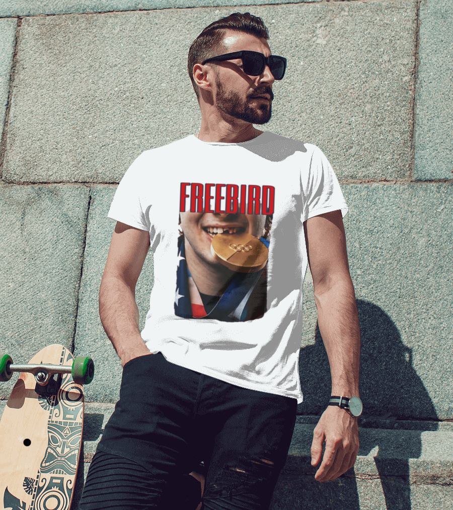 Jack Hughes Freebird Golden Smile Olympic Medal Bite T-Shirt