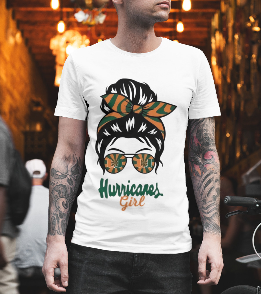 Hurricanes Girl Messy Bun Glasses Bow Fan Gear T-Shirt