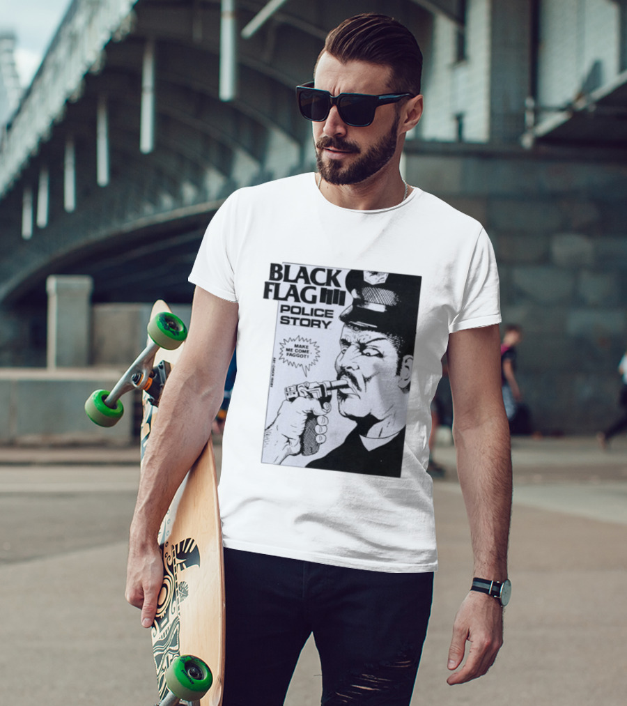 Black Flag Police Story Make Me Come OKC's Finest Raymond Pettibon Two Eagles Keepsake T-Shirt