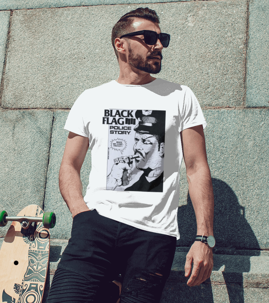 Black Flag Police Story Make Me Come OKC's Finest Raymond Pettibon Two Eagles Keepsake T-Shirt