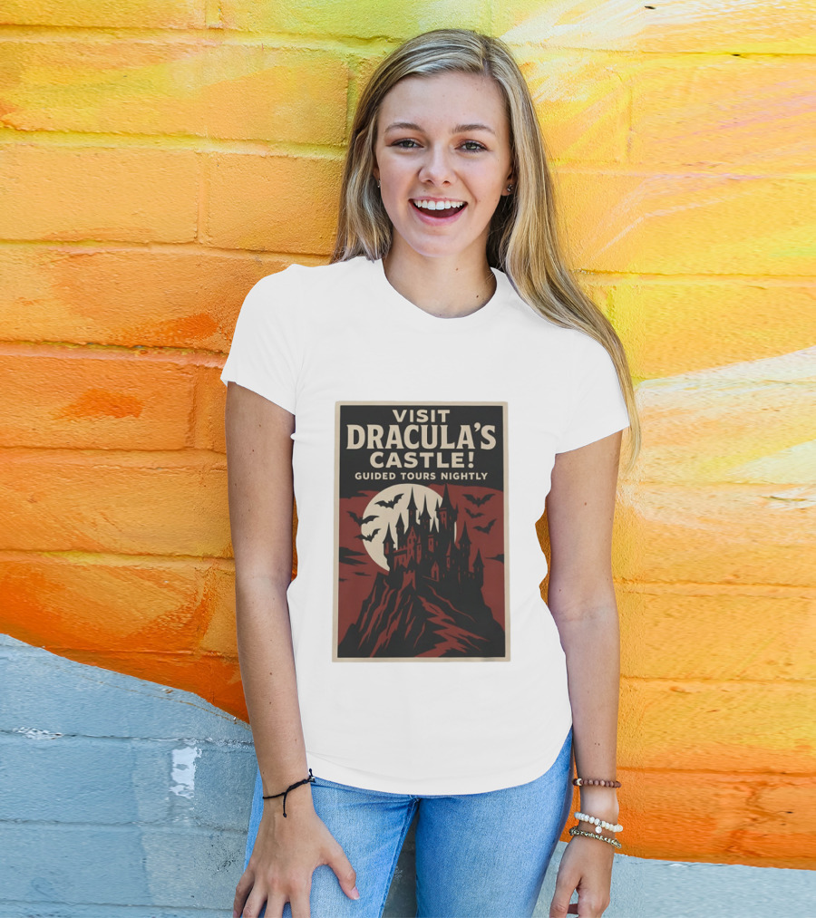 Visit Dracula's Castle Guided Tours Nightly Bats Moon Gothic Twilight T-Shirt