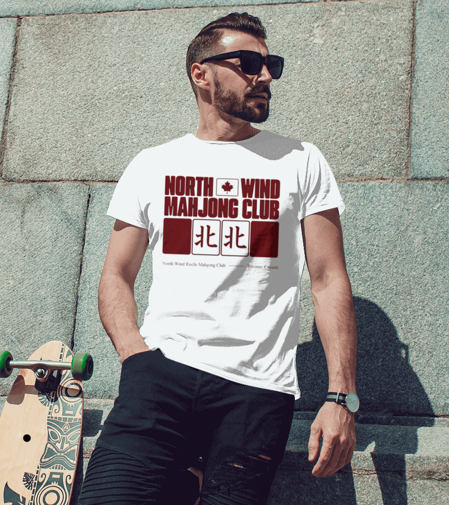 North Wind Mahjong Club Toronto Canada Maple Leaf Symbol Chinese Characters T-Shirt