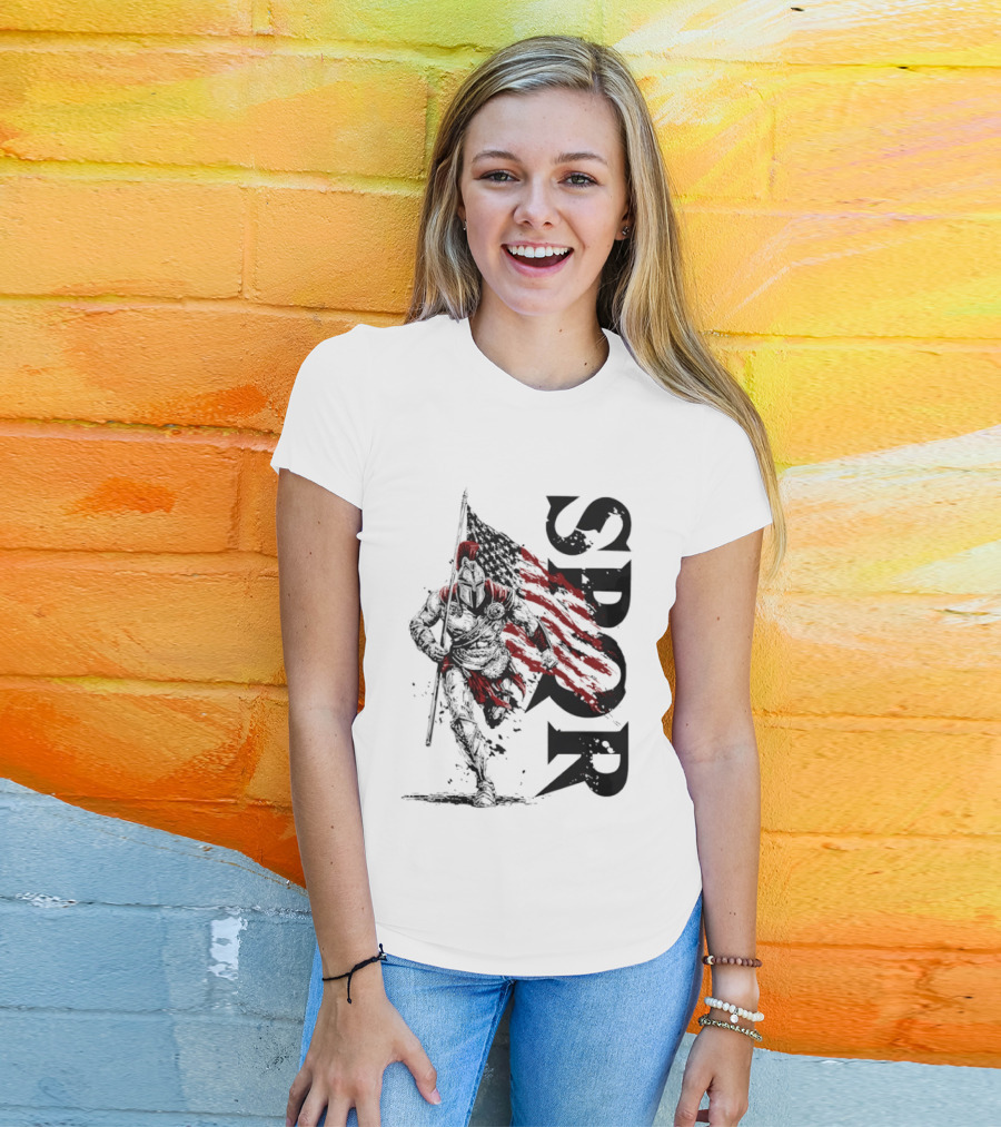 SPQR Roman Legion Knight With USA Flag T-Shirt