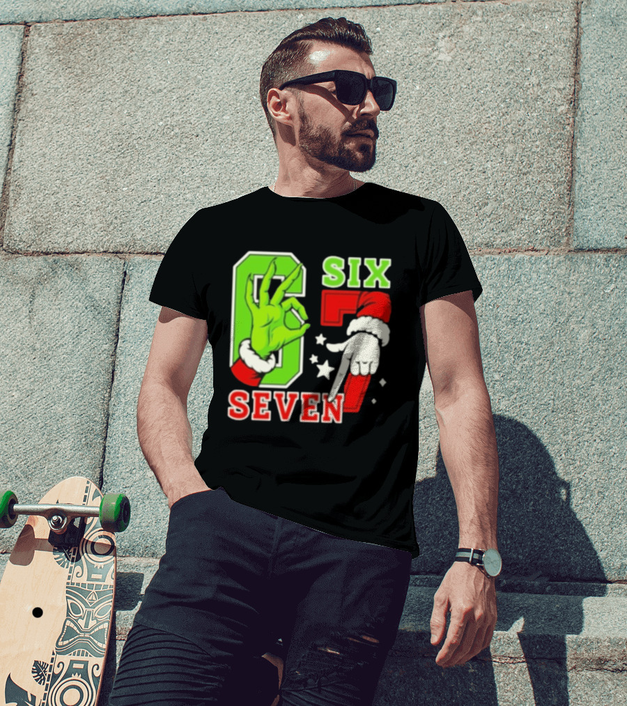 Grinch Santa 67 Six Seven Christmas TikTok Trending T-Shirt