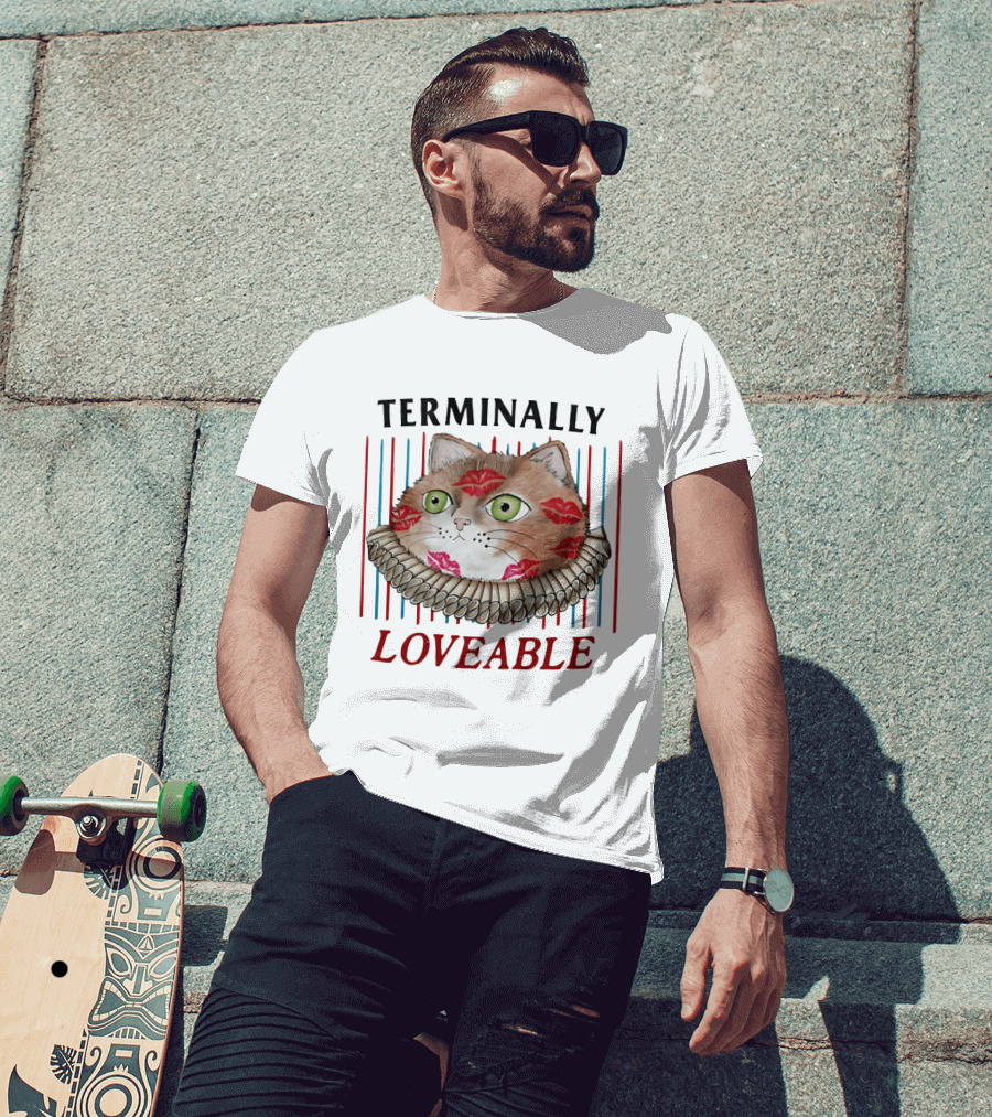 Terminally Loveable Cat With Lipstick Kisses And Collar T-Shirt