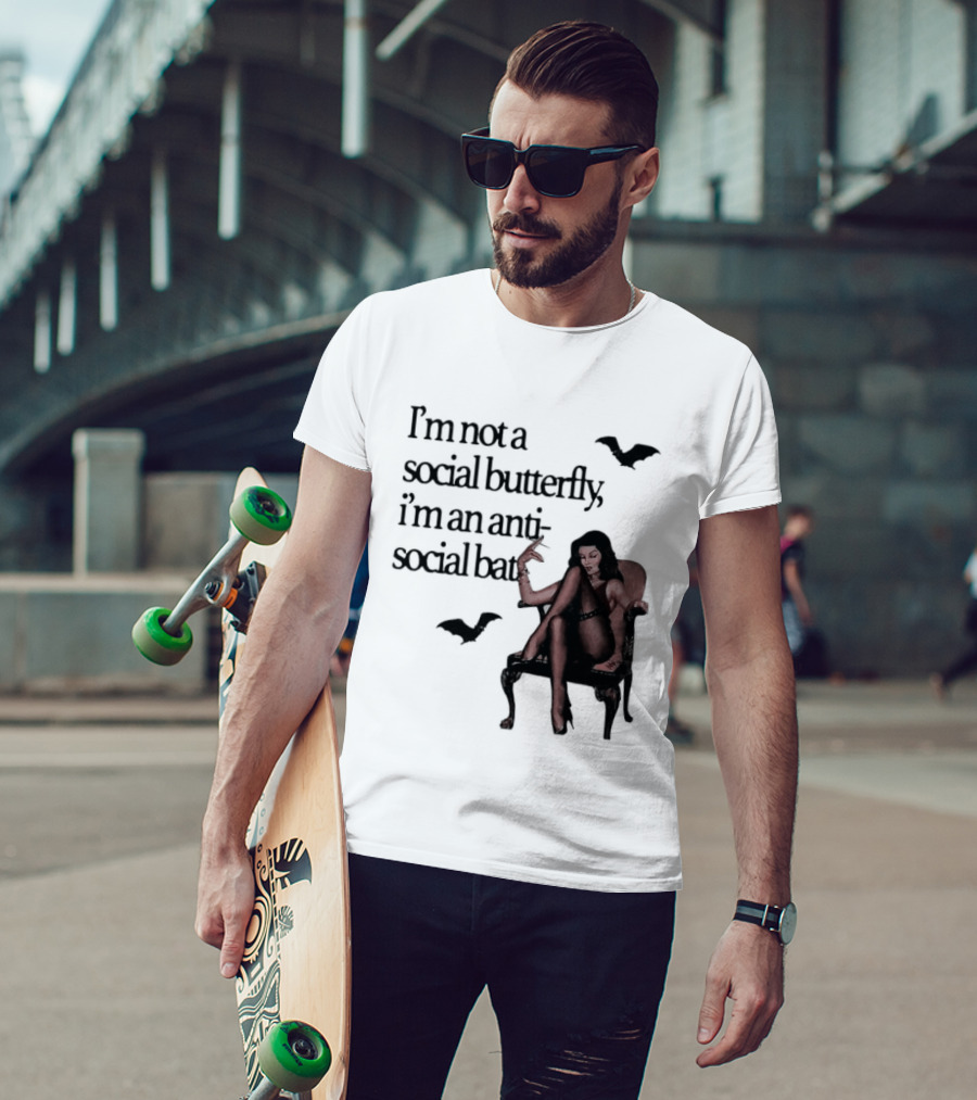 I'm Not A Social Butterfly I'm An Antisocial Bat With Bat And Woman T-Shirt