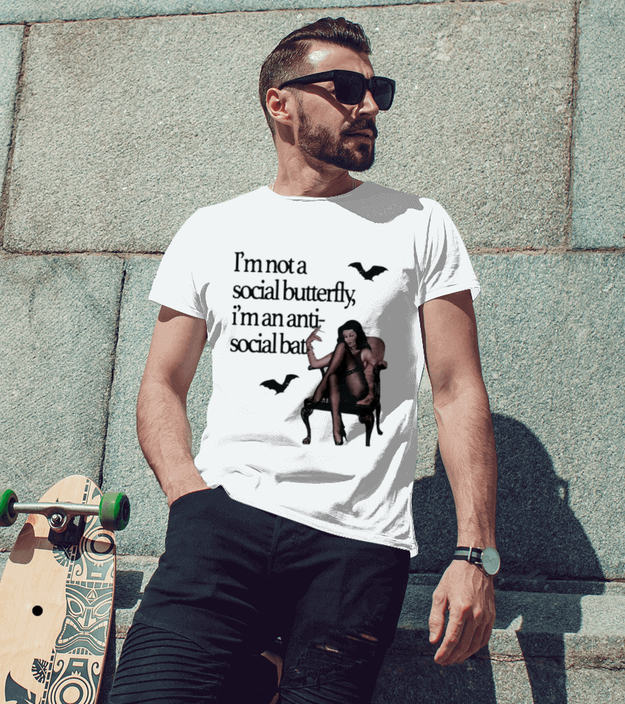 I'm Not A Social Butterfly I'm An Antisocial Bat With Bat And Woman T-Shirt