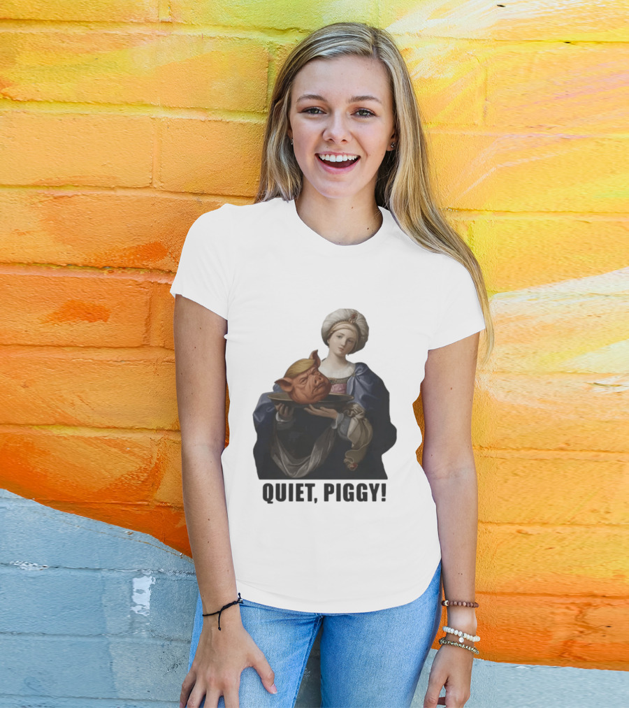 Original Saint Holding Pig Head Quiet Piggy Anti Trump T-Shirt