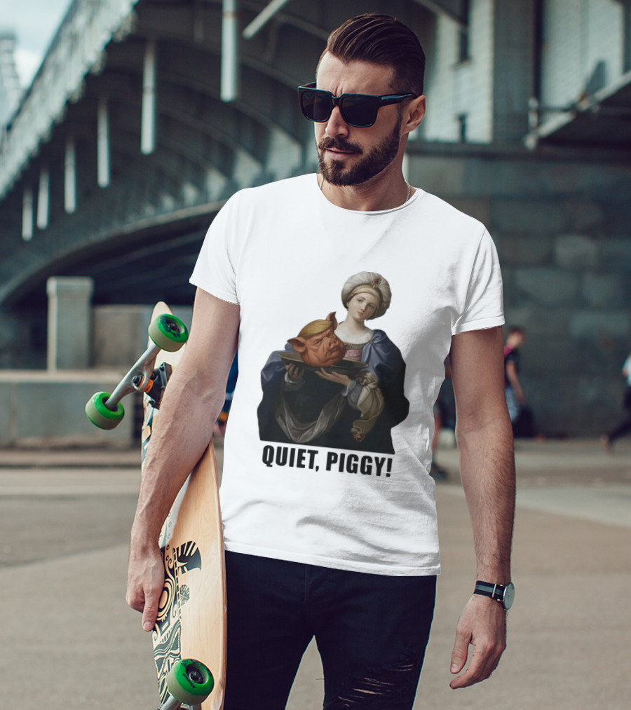 Original Saint Holding Pig Head Quiet Piggy Anti Trump T-Shirt