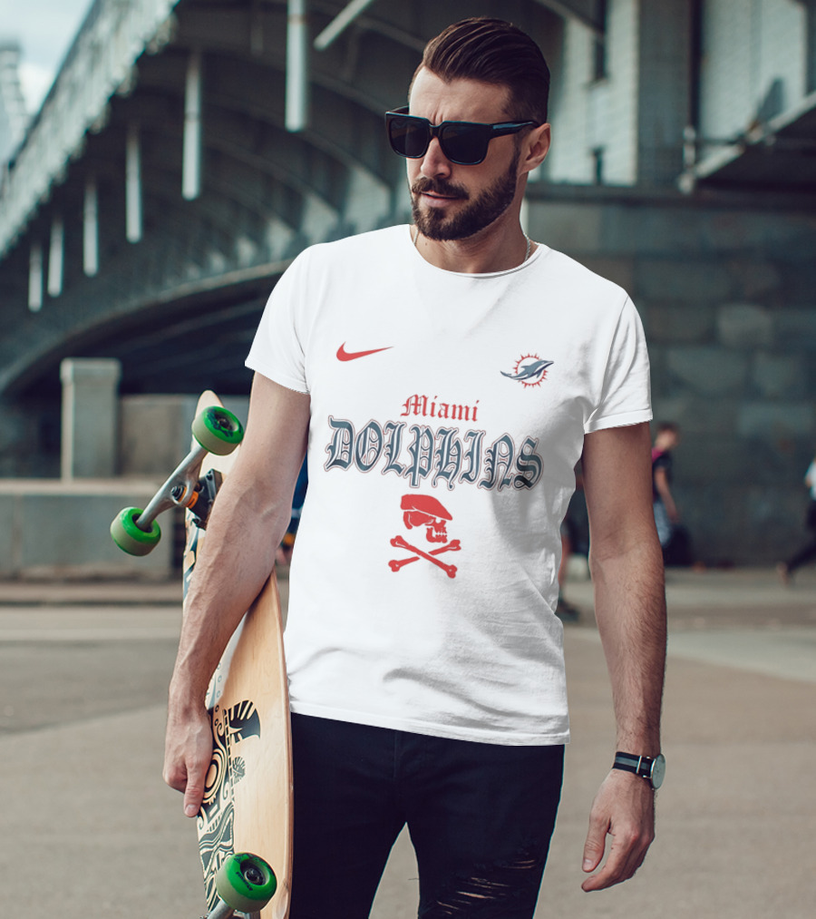Miami Dolphins Dropkick Murphys Skull Nike NFL Collaboration T-Shirt