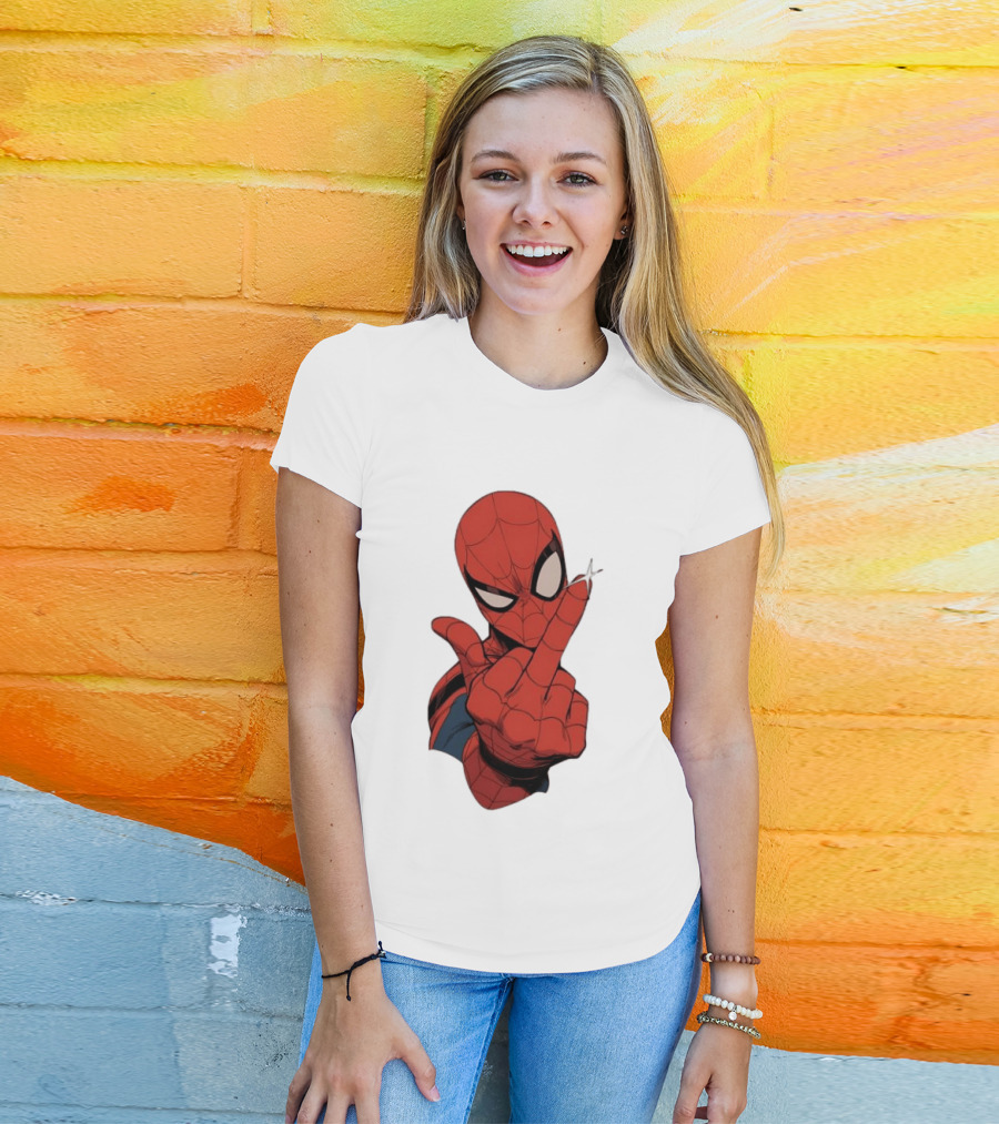 Spider Man Middle Finger Gesture Superhero Iconic Pose T-Shirt
