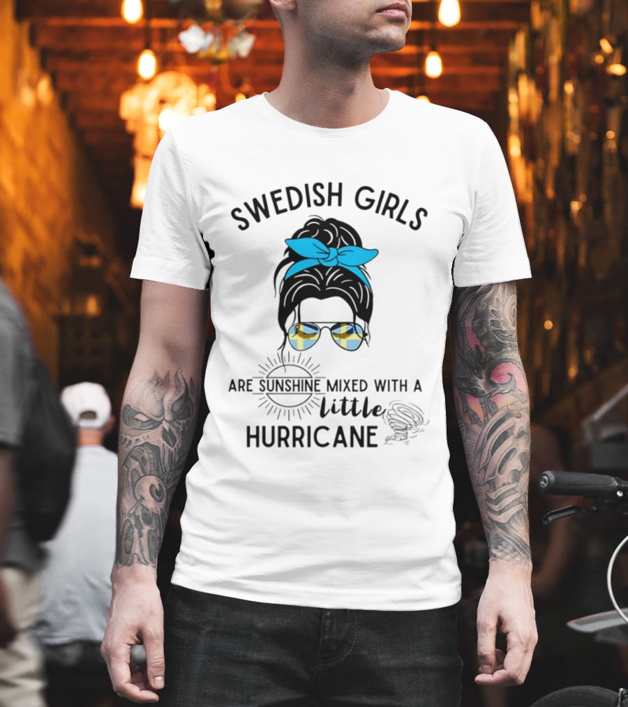 Swedish Girls Are Sunshine Mixed with a Little Hurricane Blue Bow Plaid Sunglasses T-Shirt