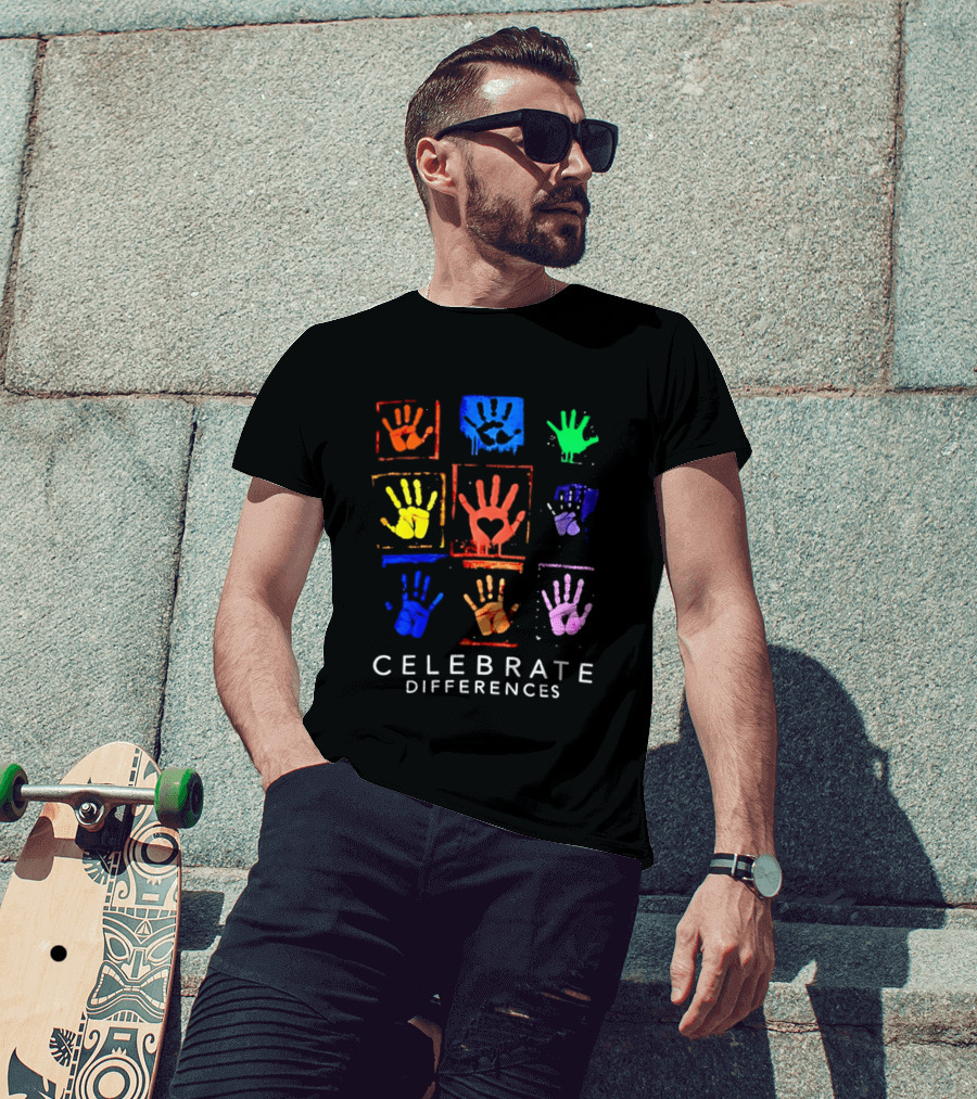 Celebrate Differences 2026 Multicolored Handprints Heart Inclusion Awareness T-Shirt