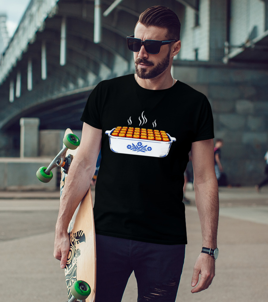 Steaming Cornflower Pattern Tater Tot Hotdish Recipe Minnesota Comfort Food T-Shirt