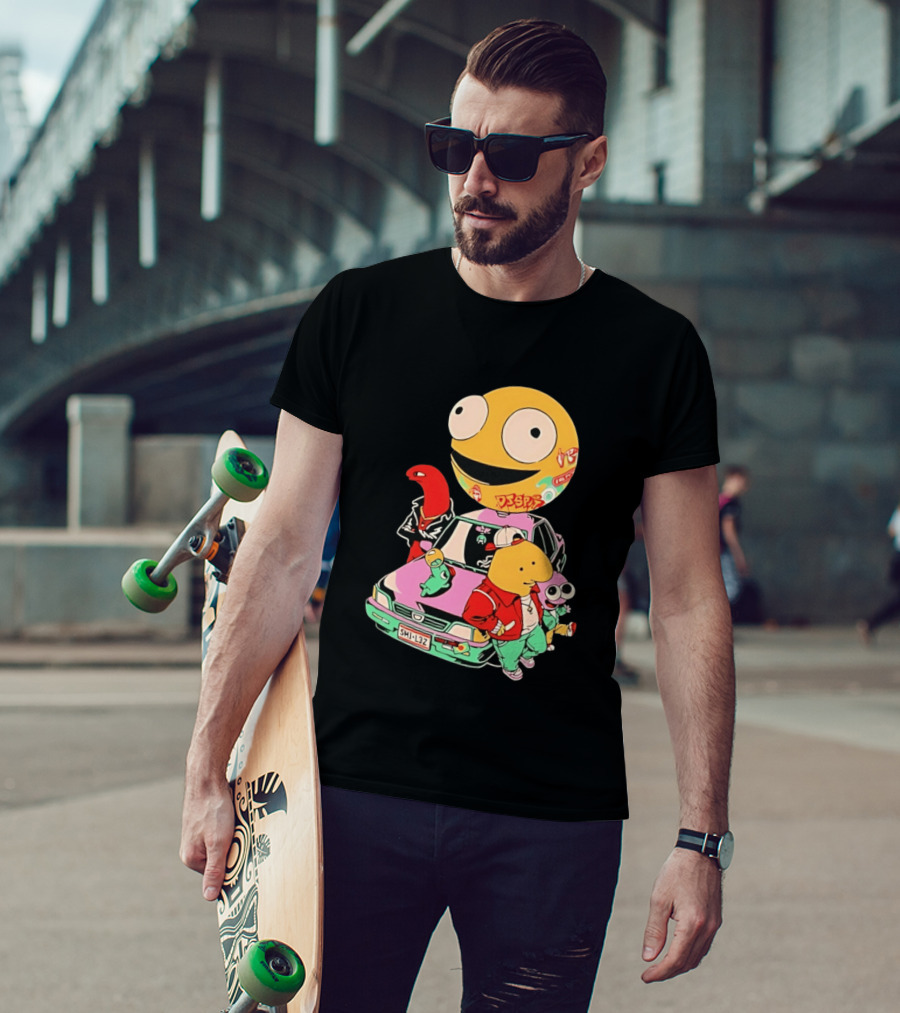 Smiling Friends Cartoon Characters With Graffiti Art Car T-Shirt