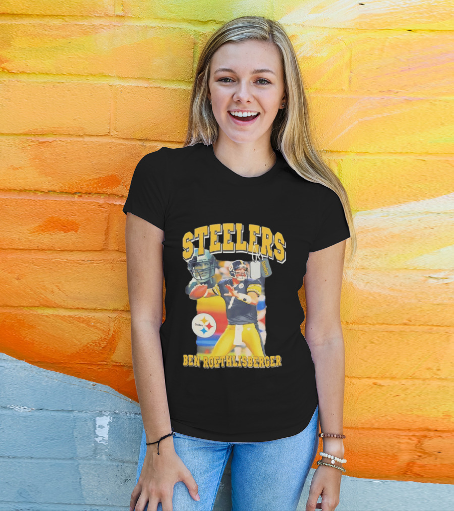 Steelers Ben Roethlisberger Pittsburgh Football Player With Dog Tag And Team T-Shirt