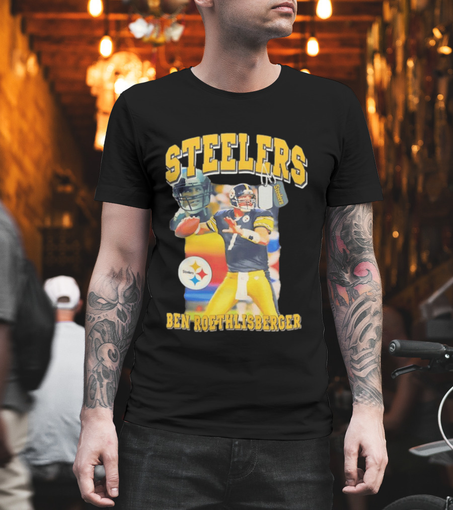 Steelers Ben Roethlisberger Pittsburgh Football Player with Dog Tag and Team T-Shirt
