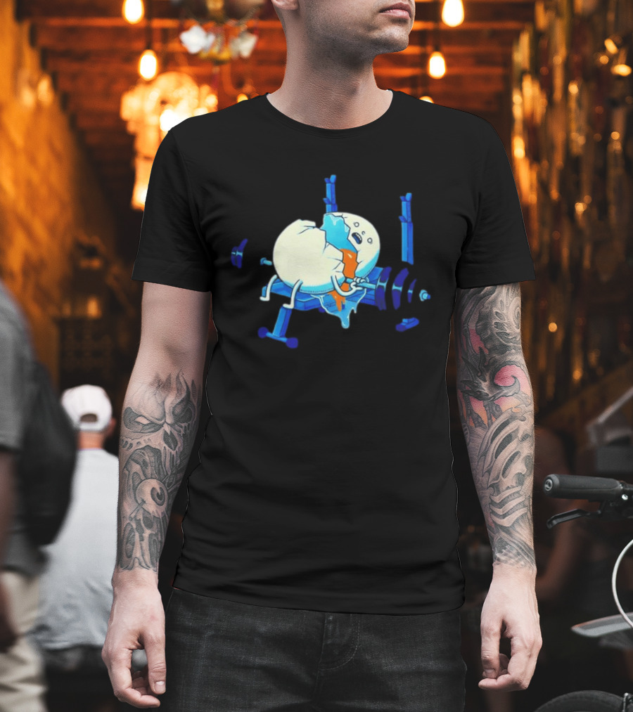 Cracked Egg Lifting Weights Funny Fitness Humor T-Shirt