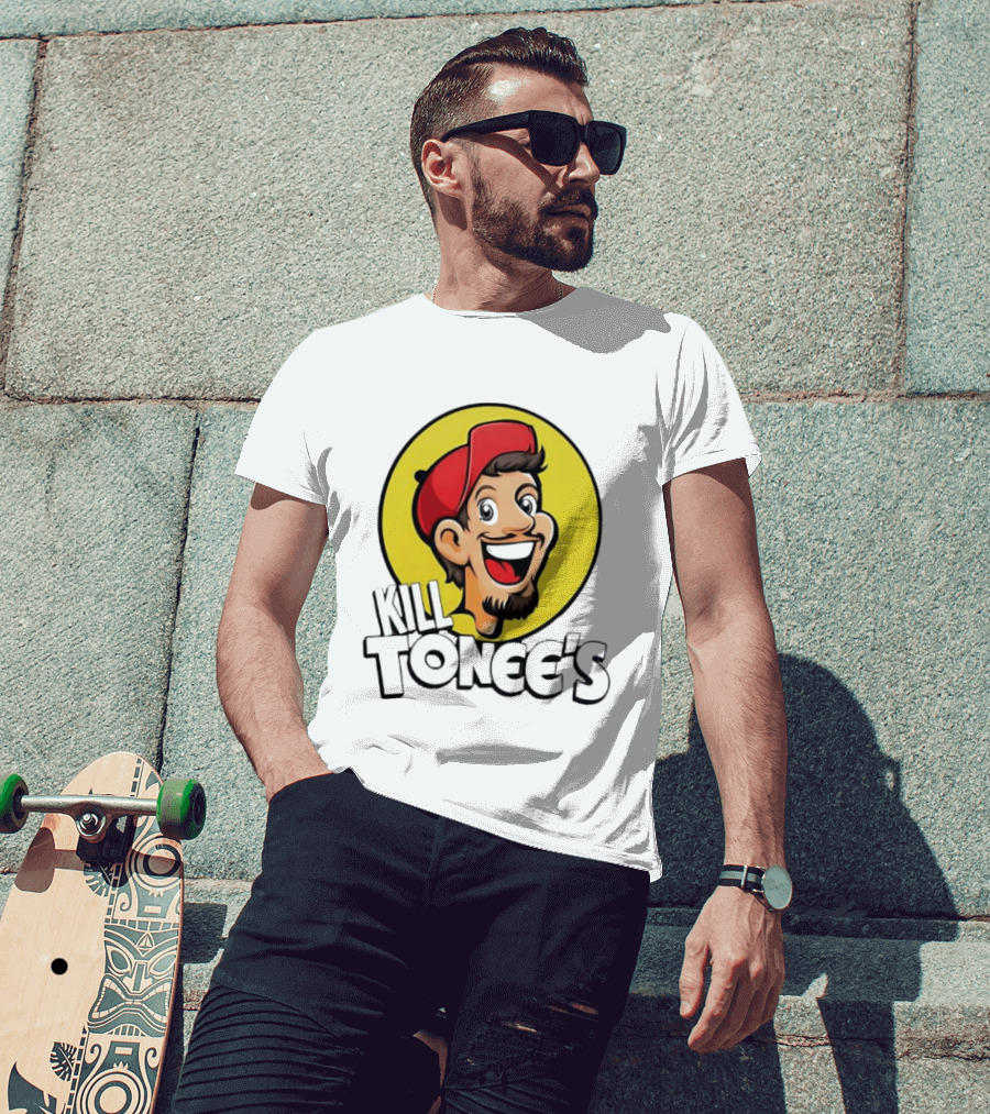 Kill Tonee's Cartoon Character In Red Cap And Yellow Circle T-Shirt