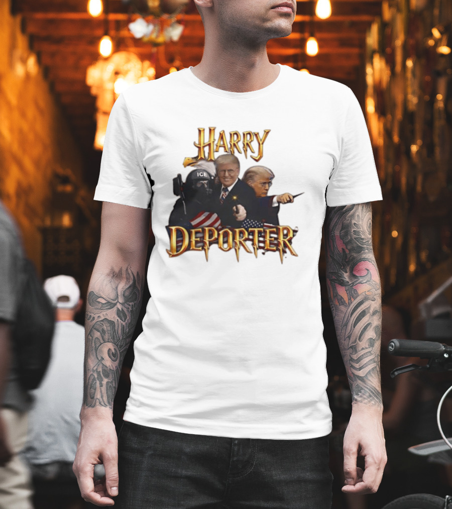 Harry Deporter Trump Magic ICE Badge Wand American Flag T-Shirt