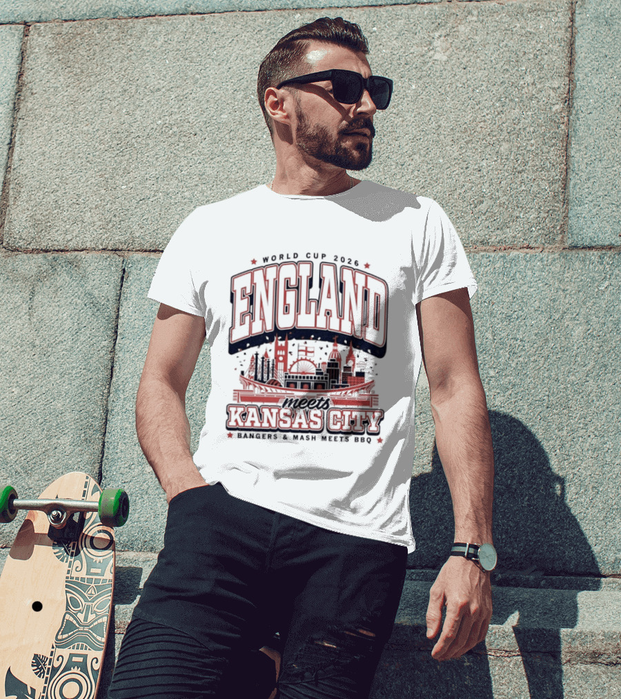 World Cup 2026 England Kansas City Bangers And Mash Meets BBQ Skyline T-Shirt