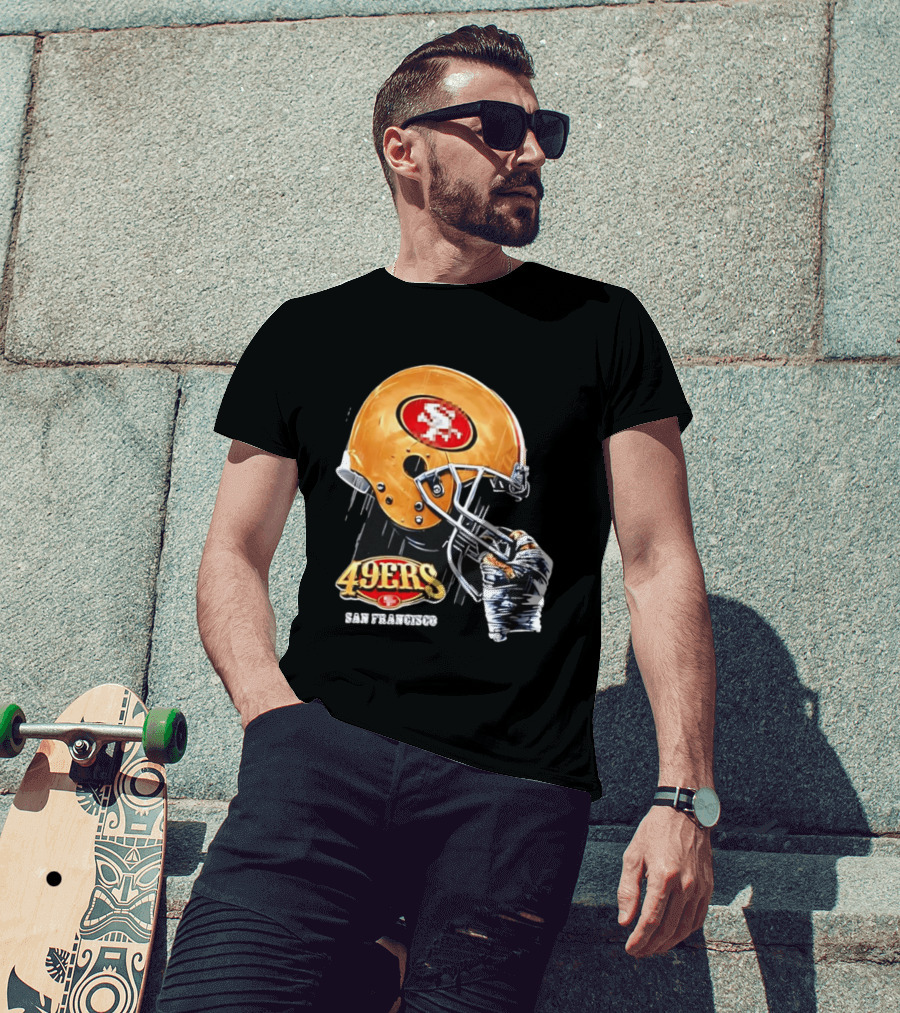 San Francisco 49ers Helmet Held By Gloved Hand T-Shirt