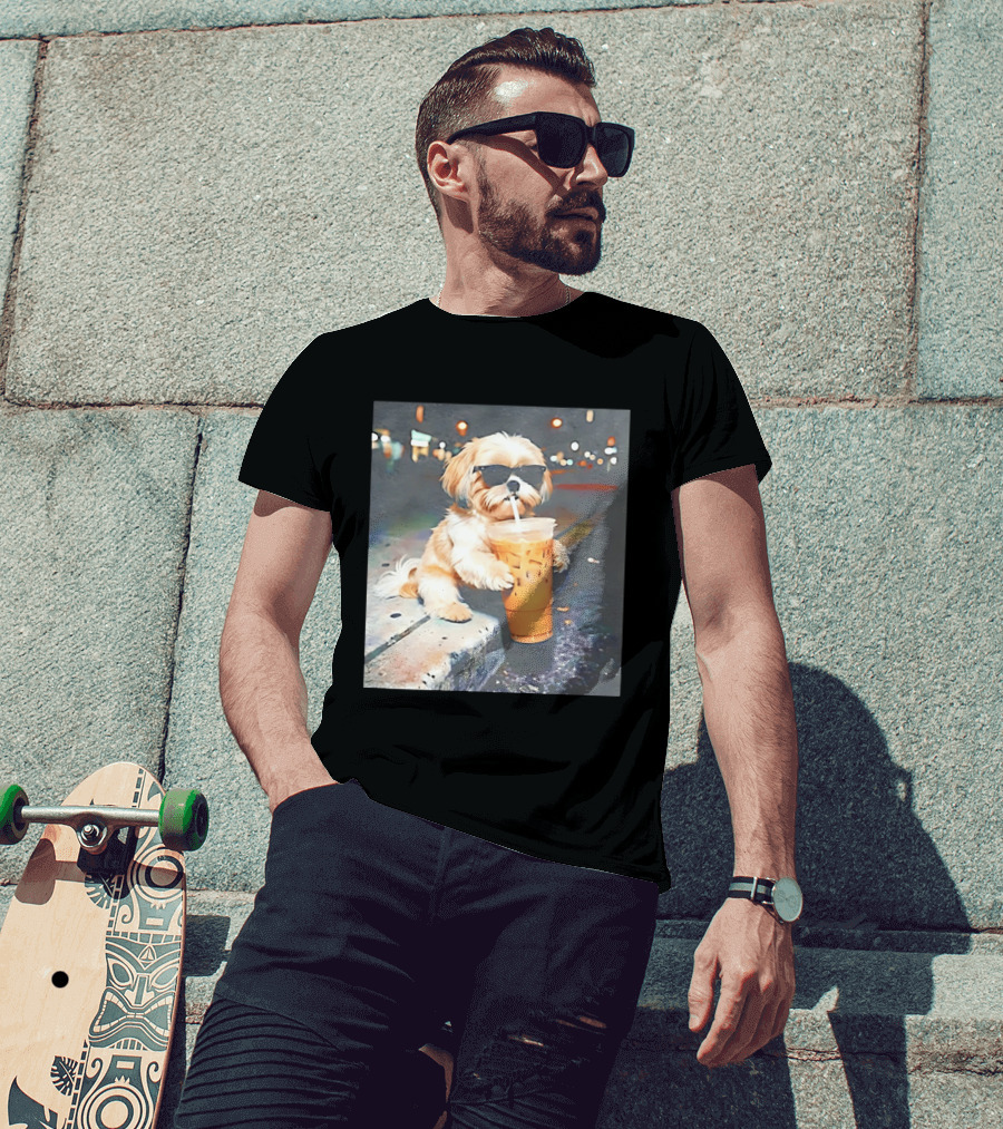 Shih Tzu Enjoying Iced Coffee At Night With Sunglasses T-Shirt
