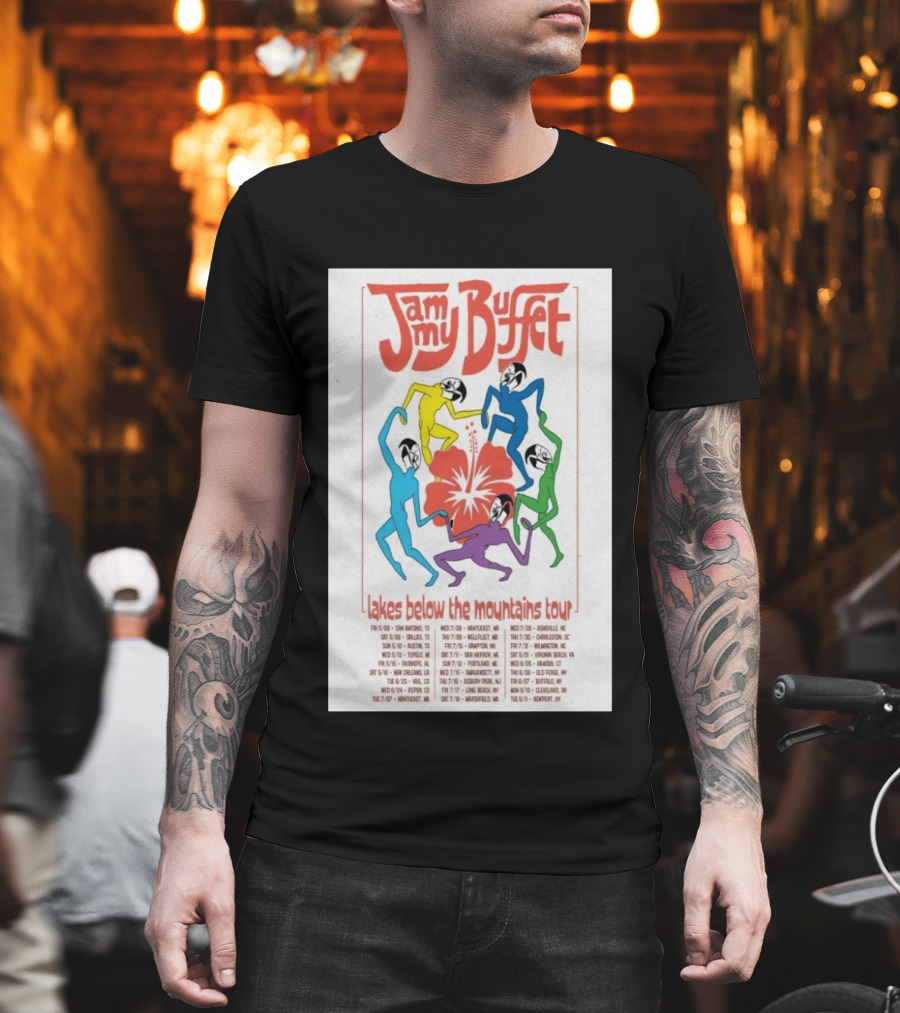 Jammy Buffet Lakes Below The Mountains Tour 2026 Dates Colorful Dancing Figures T-Shirt
