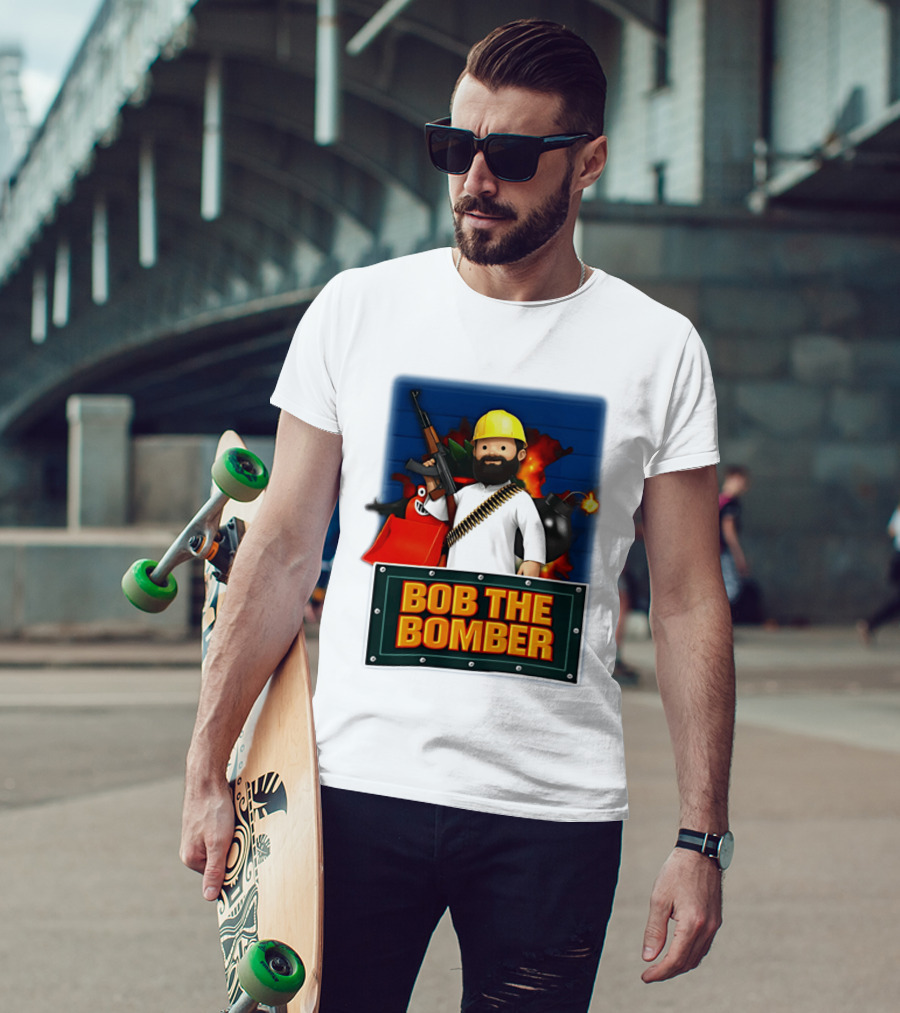 Bob The Bomber Cartoon Character With Gun And Explosives T-Shirt