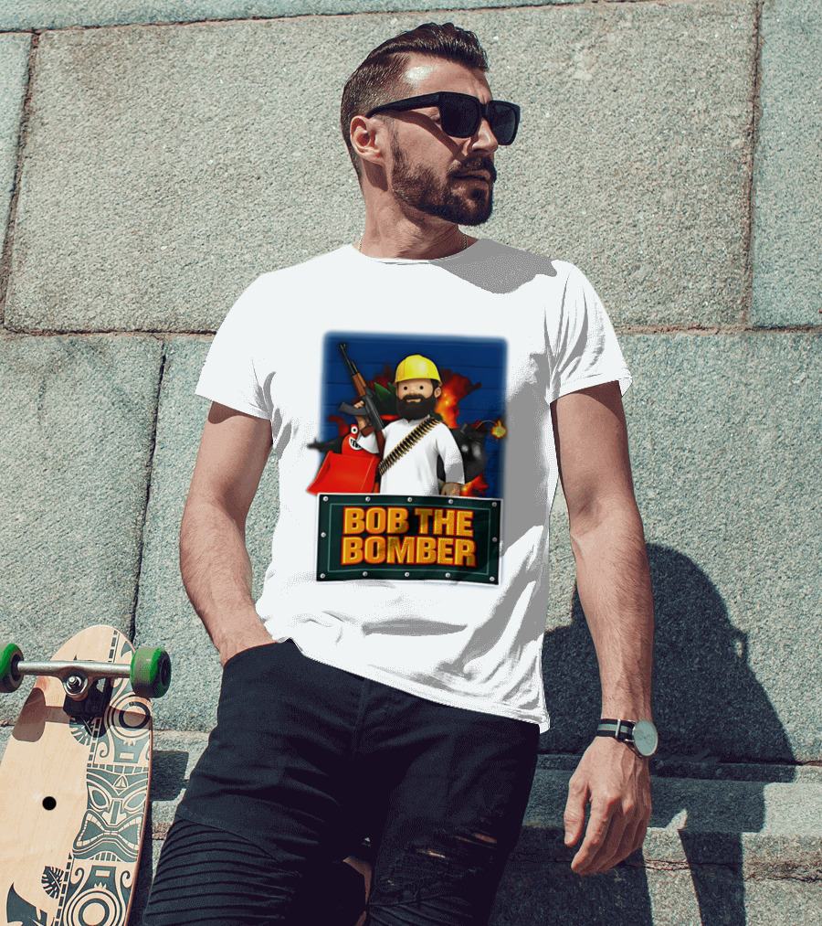 Bob The Bomber Cartoon Character With Gun And Explosives T-Shirt