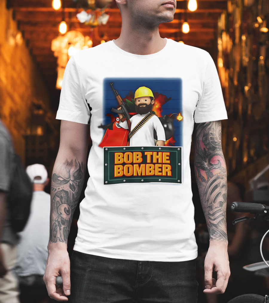 Bob The Bomber Cartoon Character with Gun and Explosives T-Shirt