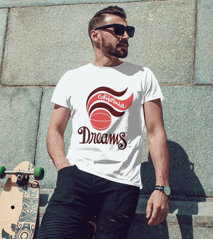California Dreams Basketball Retro Style Design With Red Waves And Ball T-Shirt